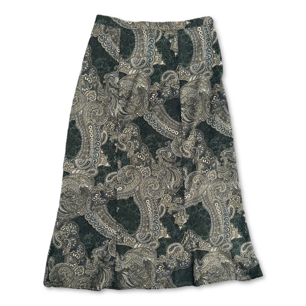 Vintage 90s Olive Green‎ Paisley Maxi Skirt | Size Large | notations |